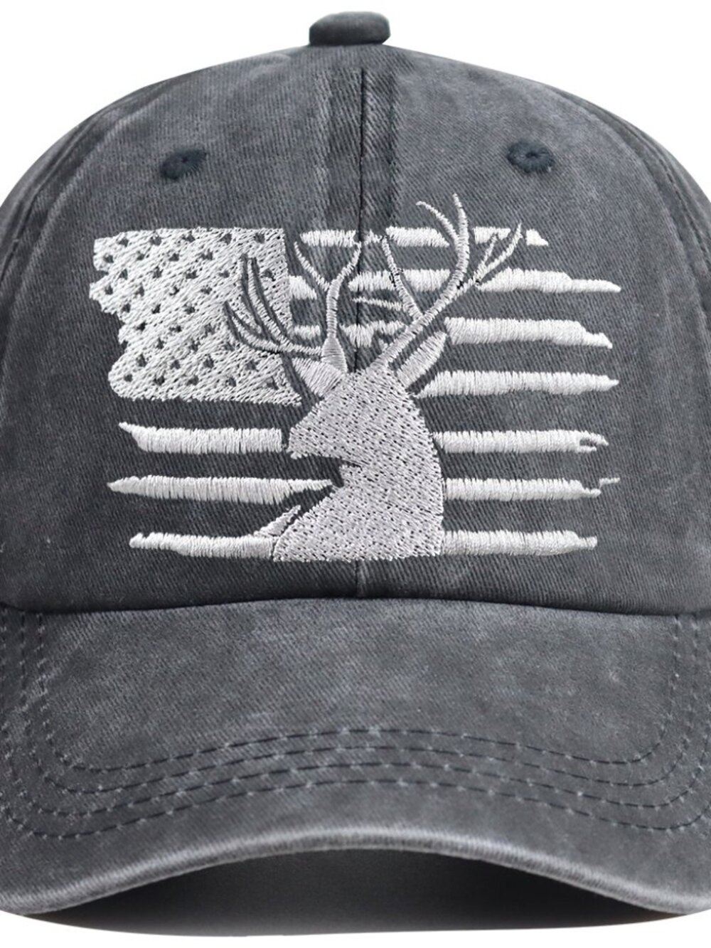 Embroidered Funny American Flag and Deer Skull Hunting Hat, Distressed Cotton